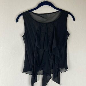 Unknown, size medium, black, sheer Ankh tank top with ruffles